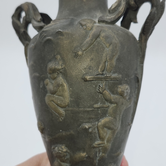 Vase 19TH Century Antique Cherubs Players Angels Playing 10 IN Marble Art Nouvea - Picture 7 of 11